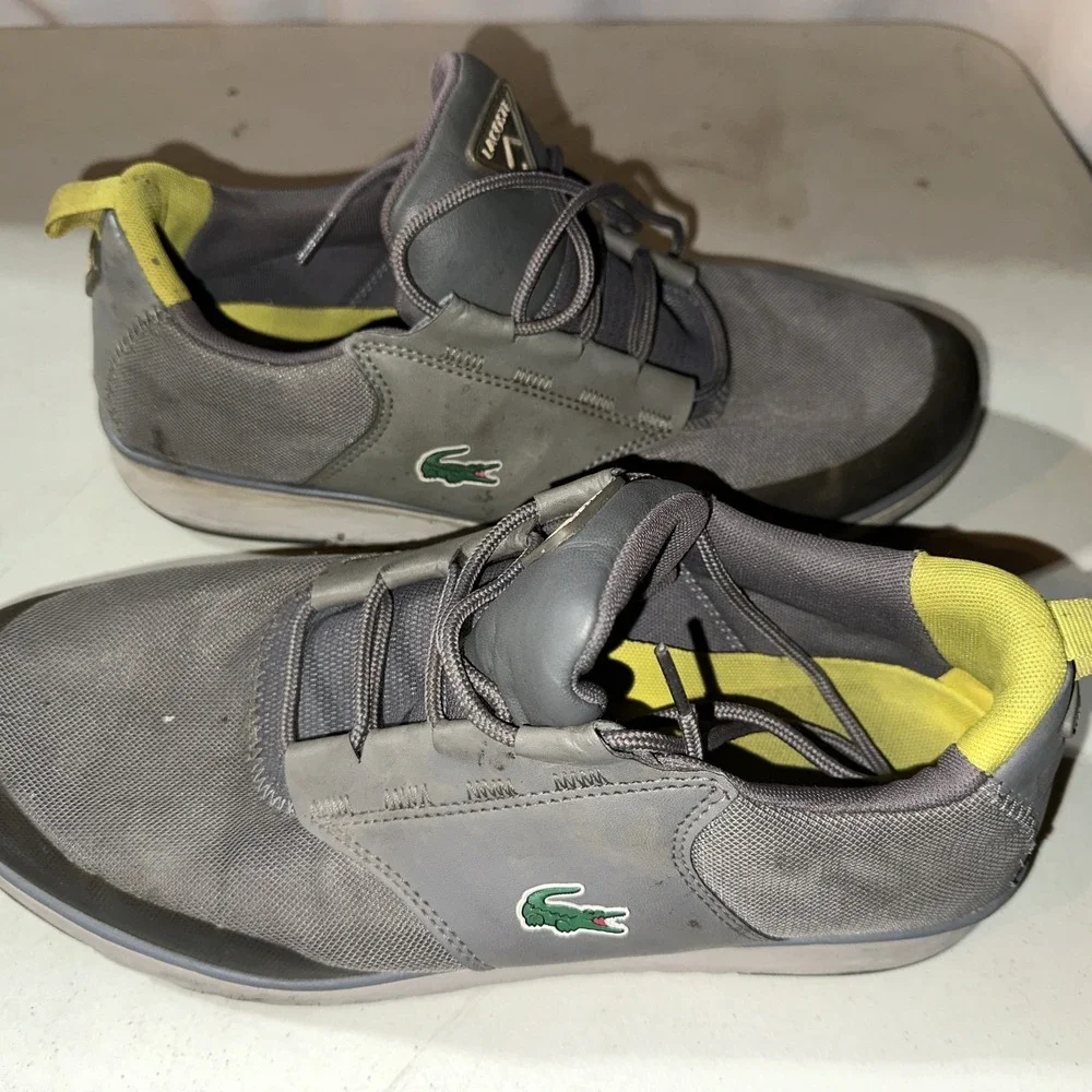Lacoste Performance Sneakers Grey Mesh & Light Green Accent On Heel Men's Sz 10